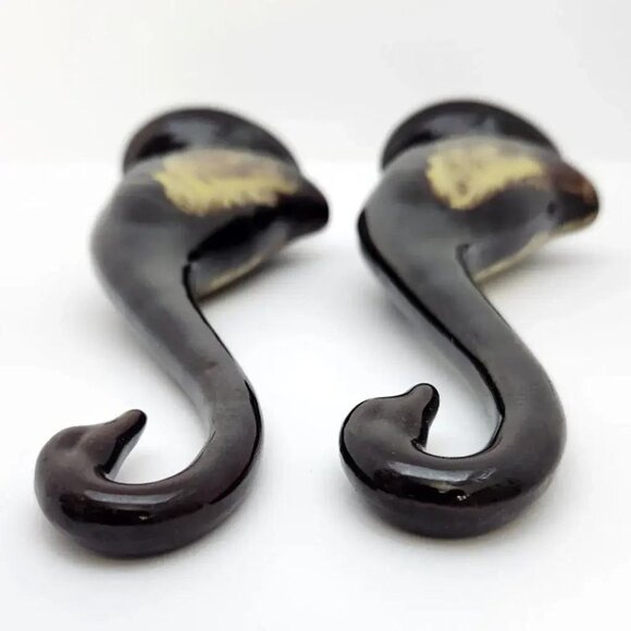 Terracotta / Redware Set of 2 Swans, Glazed, Brown, Figurines, 8" - Picture 7 of 7